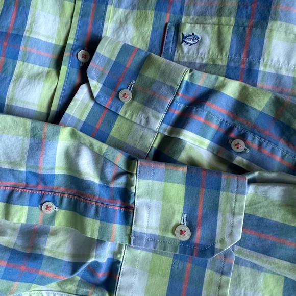 SOUTHERN TIDE 🐟 Men’s Blue, Coral & Yellow ‘SkipJack’ Button Down Shirt - Sz LG - Picture 6 of 12